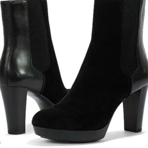 Donald Pliner Z4336  Black Suede & leather Esra Heel Boots SZ6 NEW
